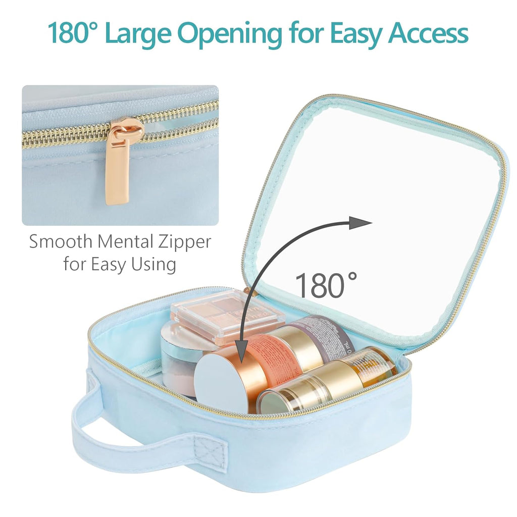 PACKISM Clear Makeup Bag - 3 Pack TSA Approved Toiletry Bag with Handle and 180° Large Opening, Sturdy Clear Toiletry Bag Fit Carry-on Travel Essential, Travel Bags for Toiletries, Ice Blue