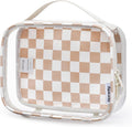 Narwey TSA Approved Clear Toiletry Bag for Travel, Waterproof PVC Clear Makeup Bags, Portable Compact Cosmetic Bag Make Up Organizer, Airport Airline Quart Size Compliant Bag (Light Checkerboard)