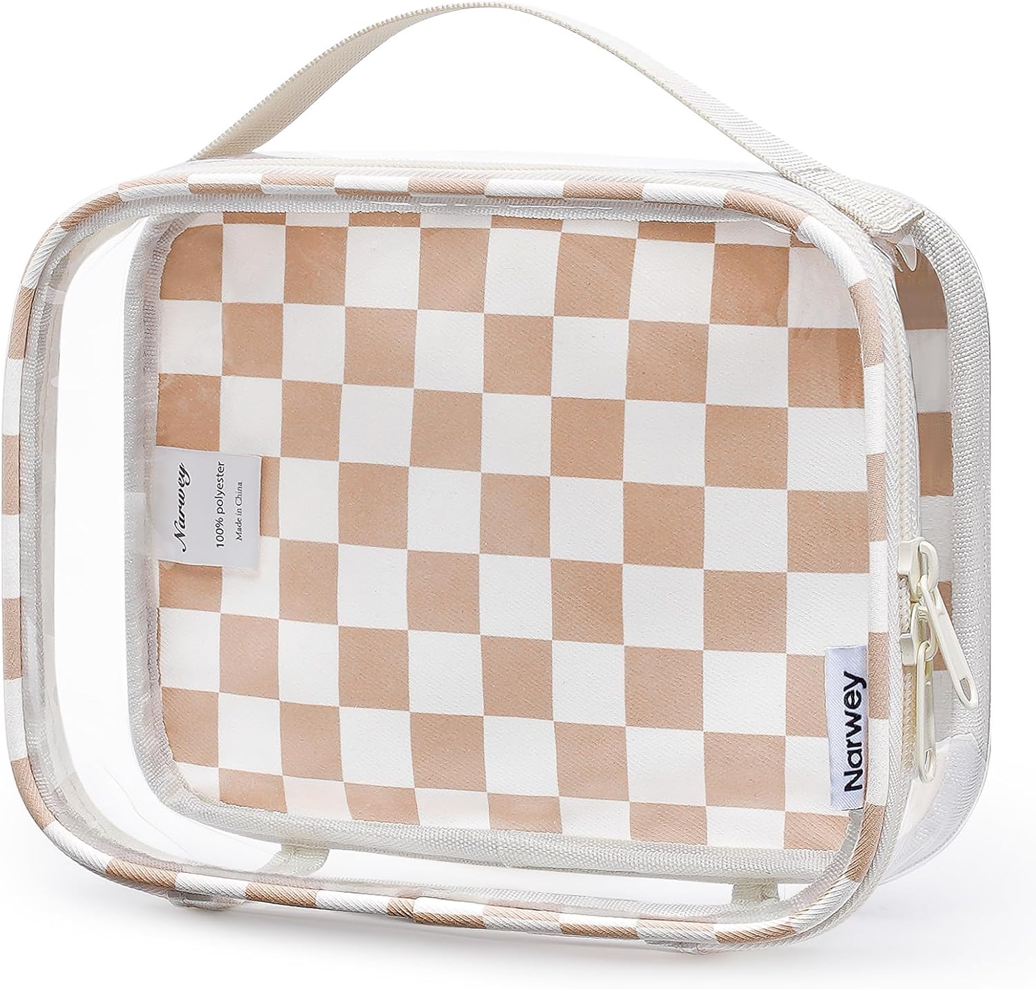 Narwey TSA Approved Clear Toiletry Bag for Travel, Waterproof PVC Clear Makeup Bags, Portable Compact Cosmetic Bag Make Up Organizer, Airport Airline Quart Size Compliant Bag (Light Checkerboard)