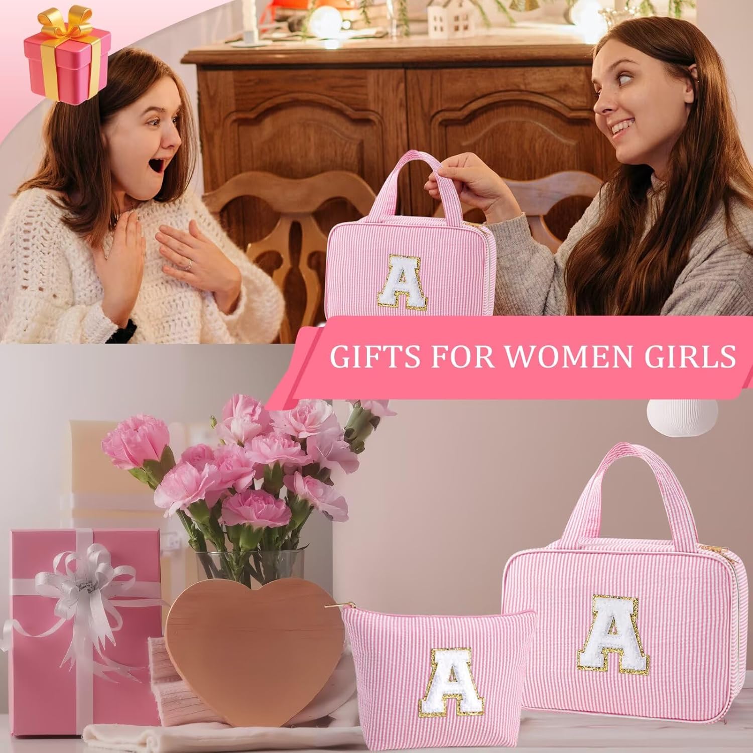 YOOLIFE Teen Girl Gifts Trendy Stuff - Birthday Gifts for 7 8 9 10 11 12 13 14 15 16 17 18 Year Old Teen Girls, Hanging Toiletry Bag Initial Makeup Bag - Letter E, Purple