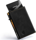 LORZOR Minimalist Wallet for Men with Credit Card Holder, Finest Full Grain Leather, Pop up Smart Wallet, Trifold Slim Wallet, RFID Blocking, Front Pocket, ID Window (Black/Yellow Black)