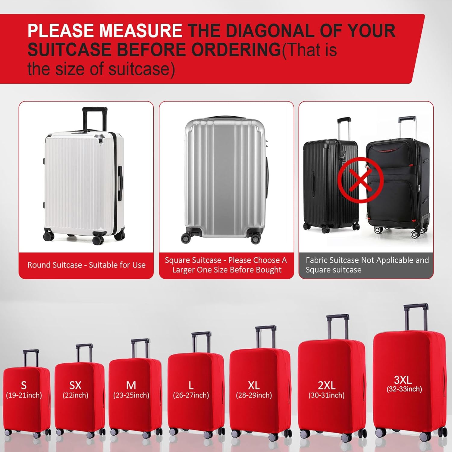 Travel Luggage Cover Suitcase Protector Scratch-Resistant Fit 19-31 Inch Suitcase, Not Included Suitcase (Red, L(26-27 inch))