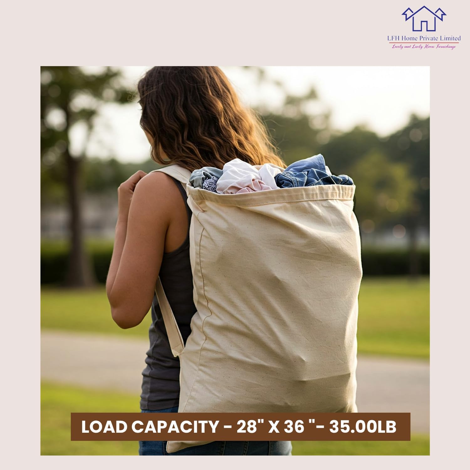 LFH Home Cotton Canvas Extra Large Laundry Bag with Handle, Heavy Duty Drawstring Closure Washable Laundry Bags School Travel, Home, Hotel, College Dorm, Organizer Sack, Toys Clothes 28x36-Natural