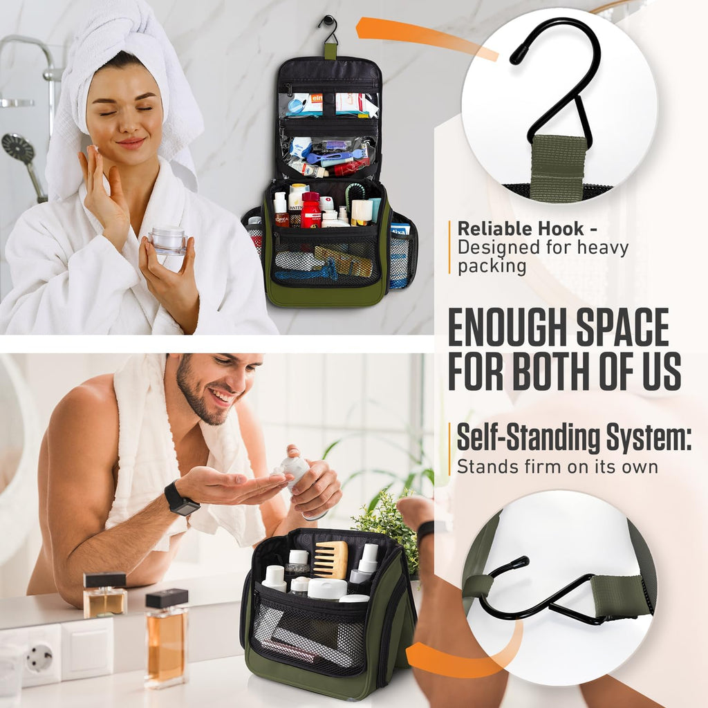 VENTURE 4TH Hanging Travel Toiletry Bag for Women & Men - Travel Organizer with Expandable Compartments & Removable Clear Pouch for Toiletries (Dark Green)