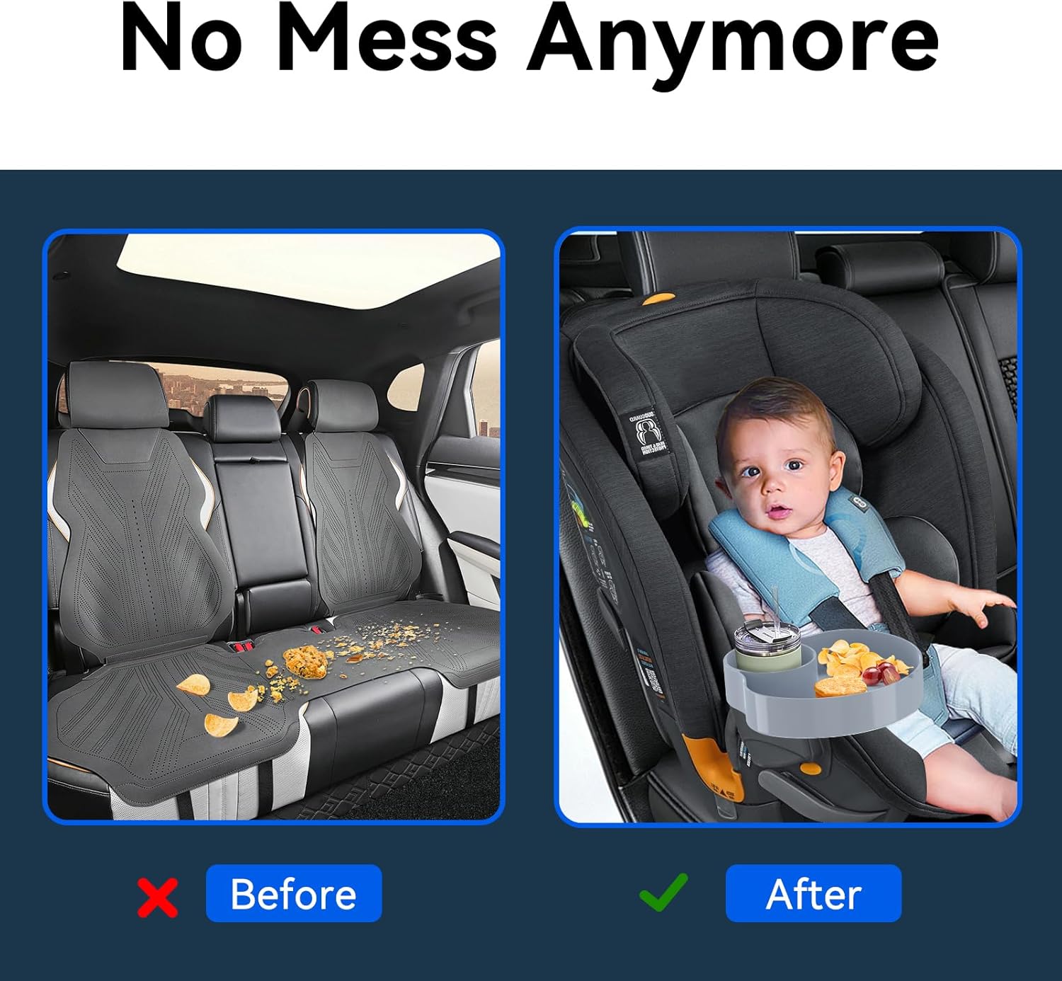 [2 Packs] Kids Car Seat Tray, Travel Tray with Cup Holder for Toddler Baby, Kids Car Seat Food Snack Organizer for Road Trip, Stroller snack Organizer Travel Must Haves (Light Grey, 2 PCS)