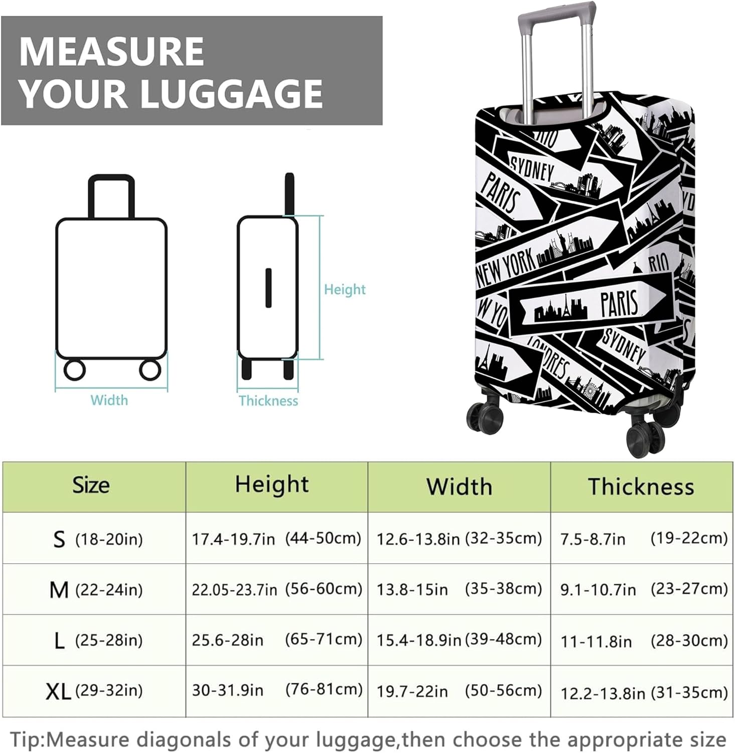 Travel Luggage Cover Suitcase Protector Fits 18-32 Inch Wheel Covers PatternedTravel Related Items Flower Luggage Protector Elastic L