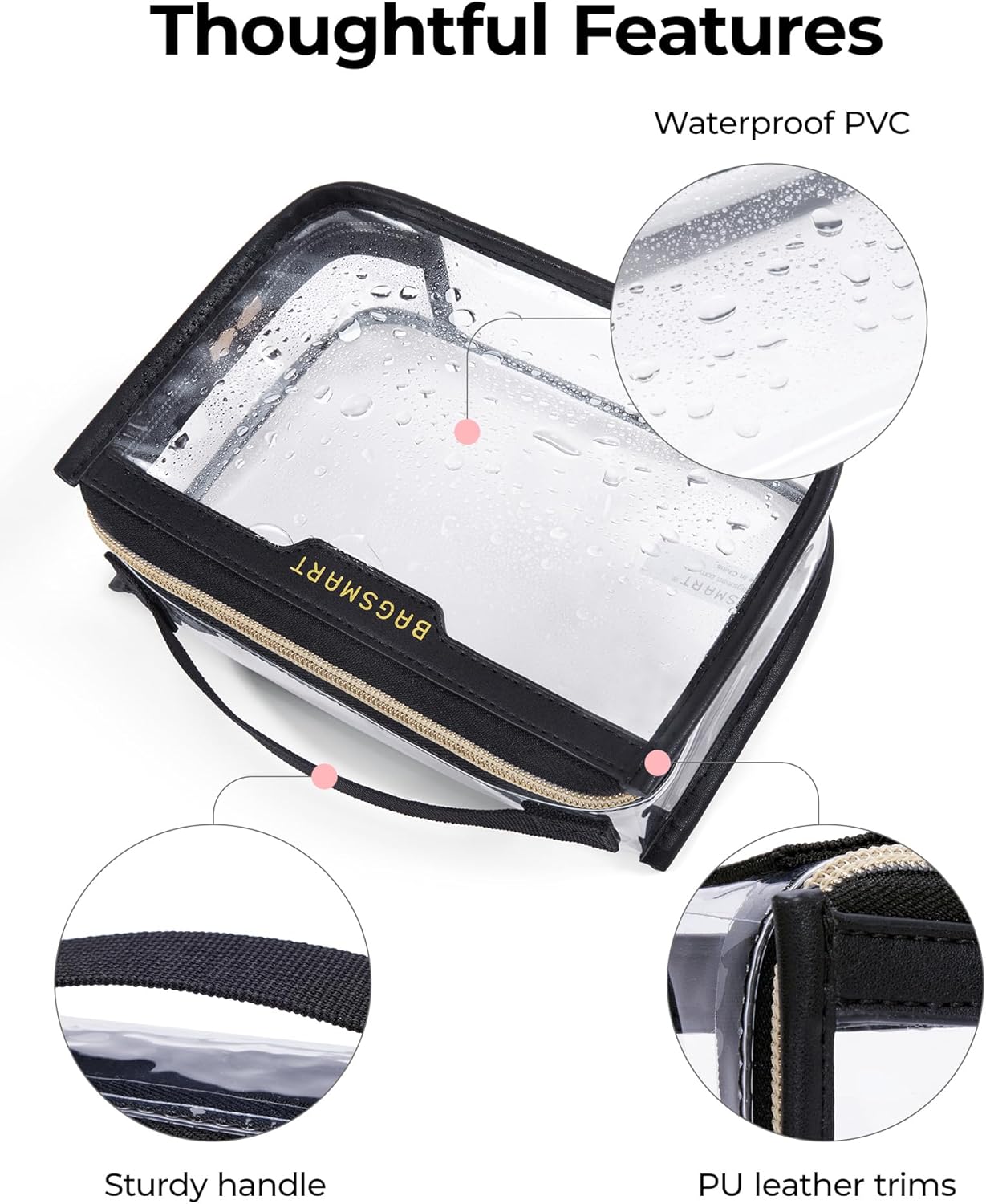 BAGSMART TSA Approved Toiletry Bag, Clear Travel Toiletry Bag, Makeup Cosmetic Pouch Bag for Women Quart Size Compliant Bag Organizer for Travel Essentials (Black Pack of 1,)