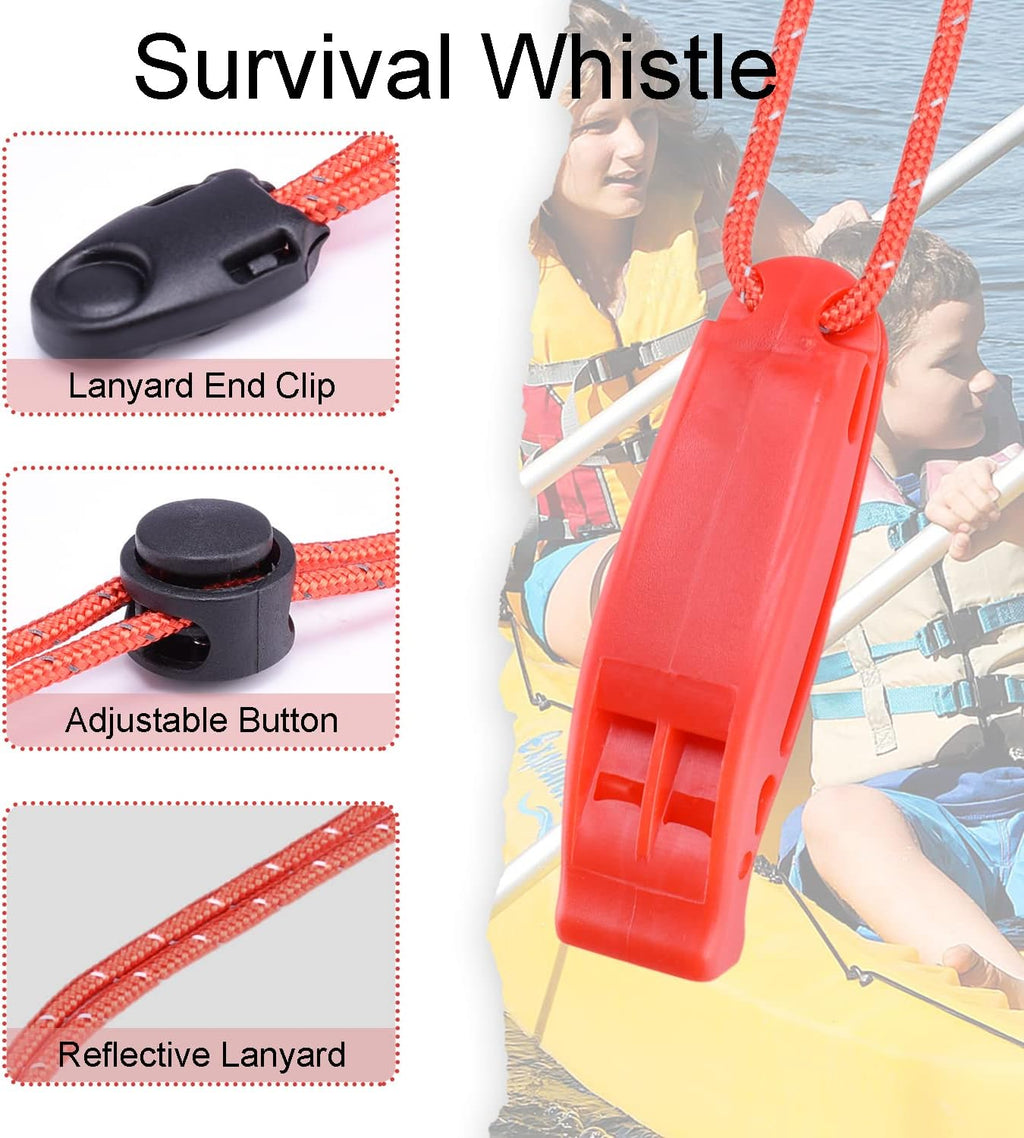 4 Pack Emergency Whistles with Adjustable Reflective Lanyard, Shrill Loud Safety Whistle for Outdoor Survival Hiking Camping Hunting Fishing Kayak Life Vest Jacket Boating Rescue Signaling (Red)