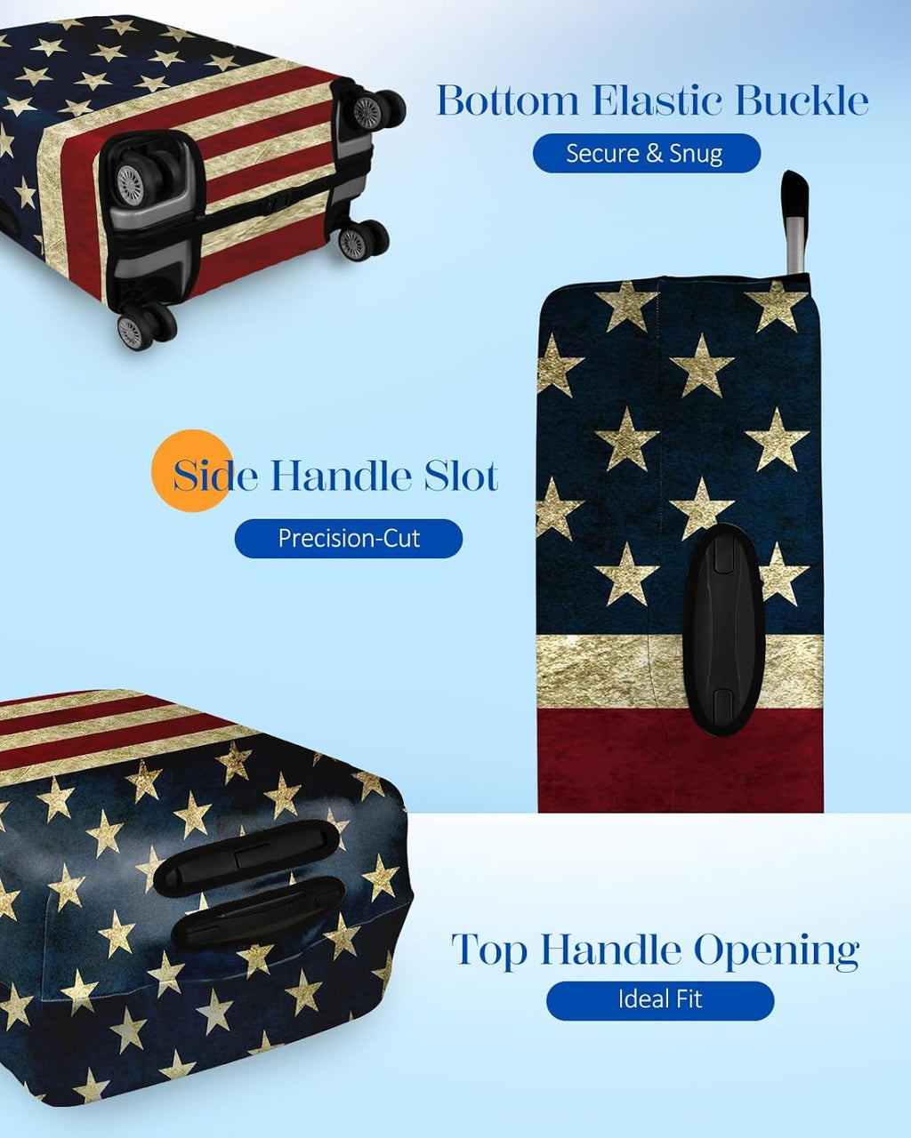 Slohif Luggage Cover for Suitcase Tsa Approved Protector - Luggage Sleeve Large Suit Case Cover Travel Stretch Baggage Case Protective Washable Fit 22-24 Inch Flag S