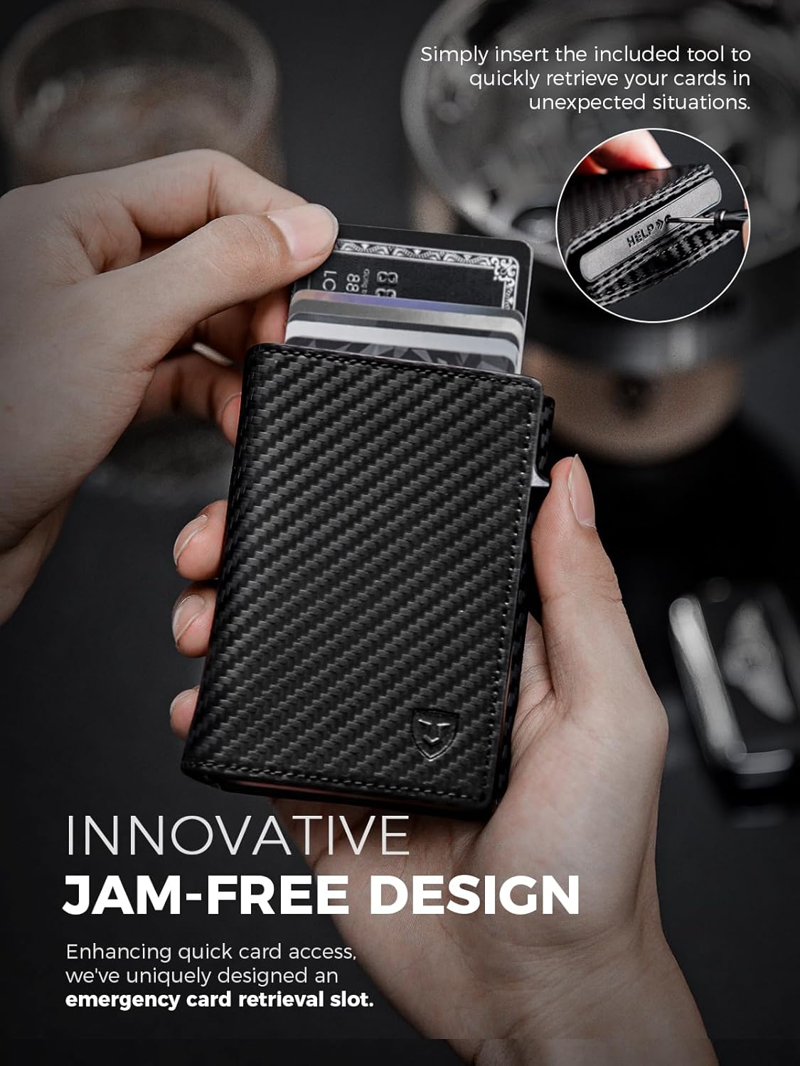 LORZOR Wallet for Men with Metal Card Holder, Pop Up Wallet, Finest Full Grain Leather Trifold Wallet, Smart, Minimalist, RFID Blocking, Front Pocket, ID Window