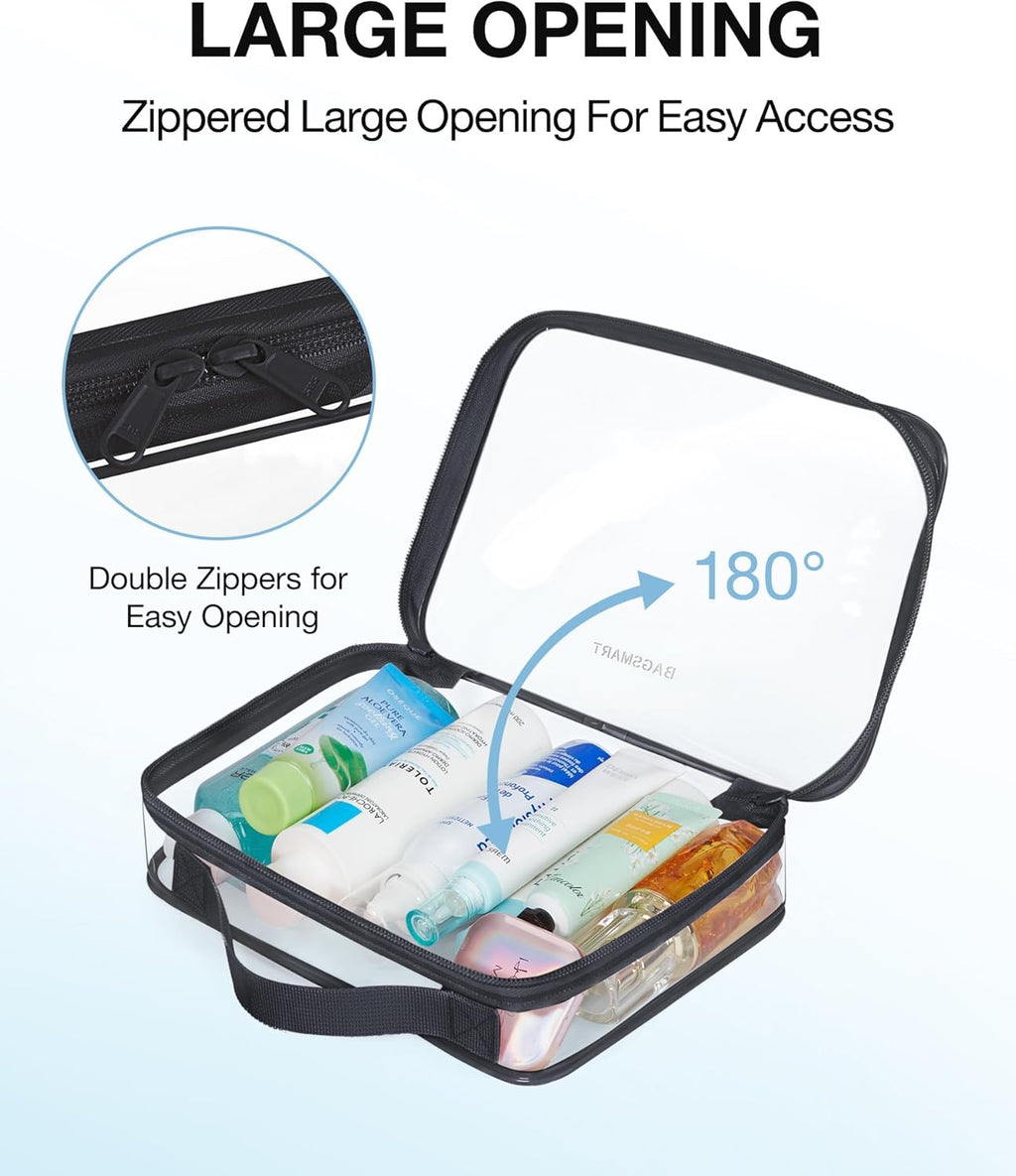 BAGSMART TSA Approved Clear Toiletry Bag, 2 Packs Quart Size Water Resistant Makeup Cosmetic Bags for Women, 2 Sizes Airport Airline Travel Essential Carry On Organizer with Handle Large Opening