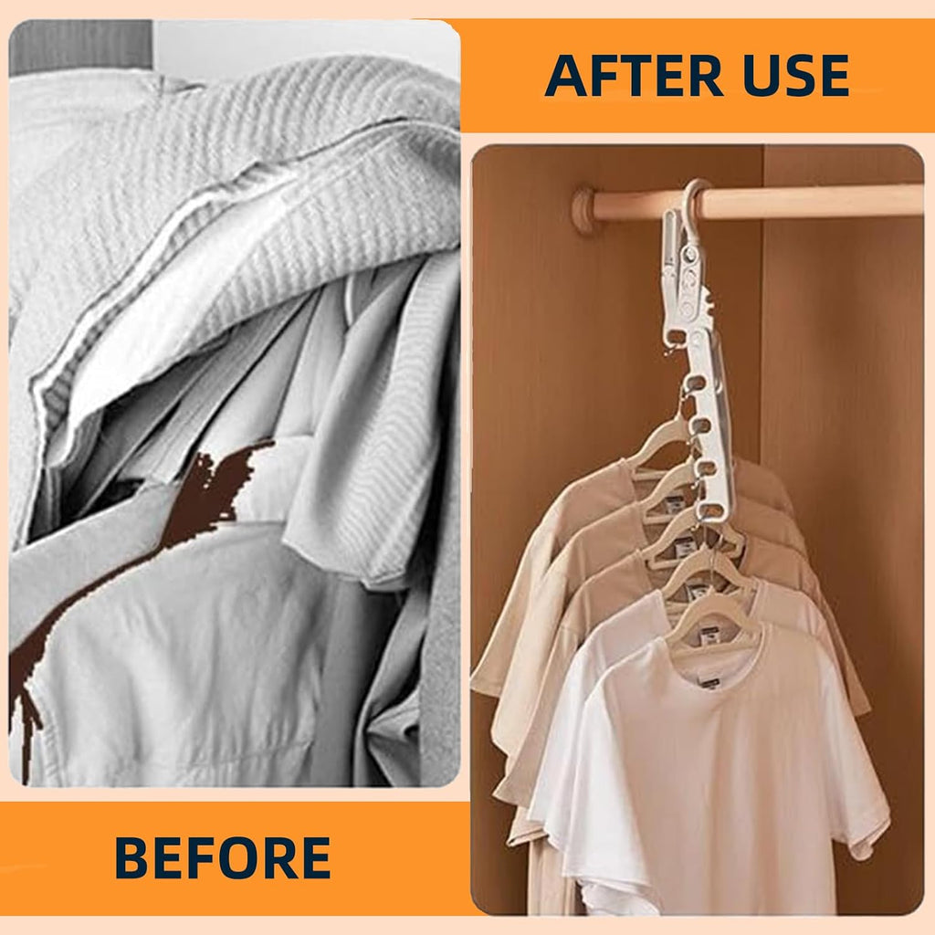 Portable Foldable Clothes Hanger, Plastic Travel Foldable Coat Hangers Clothes Drying Rack with 5 Holes Folding Hangers with Clips for Travel (2 Racks+5 Hanger)