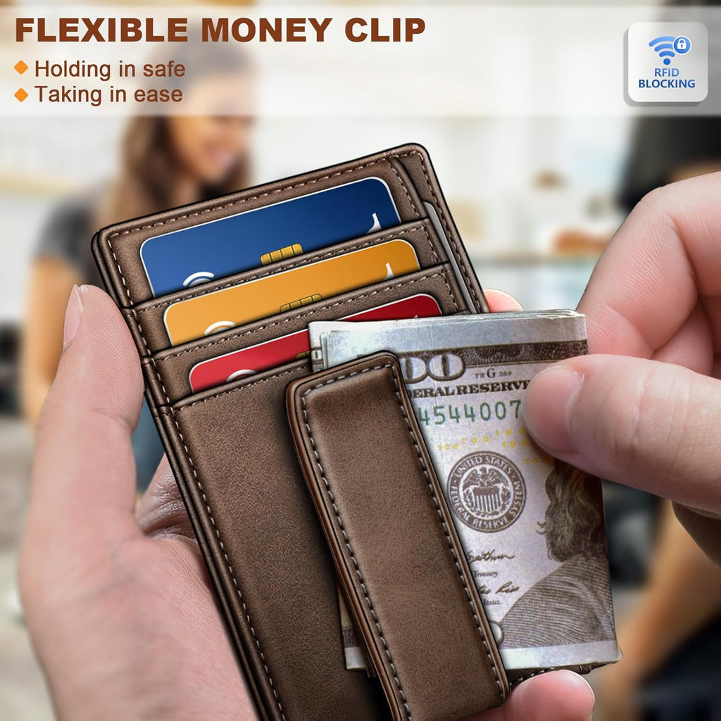 BULLIANT Men Wallet,Slim Leather Wallet Money Clip Card Hodler For Men Gift 8 Cards RFID Blocking