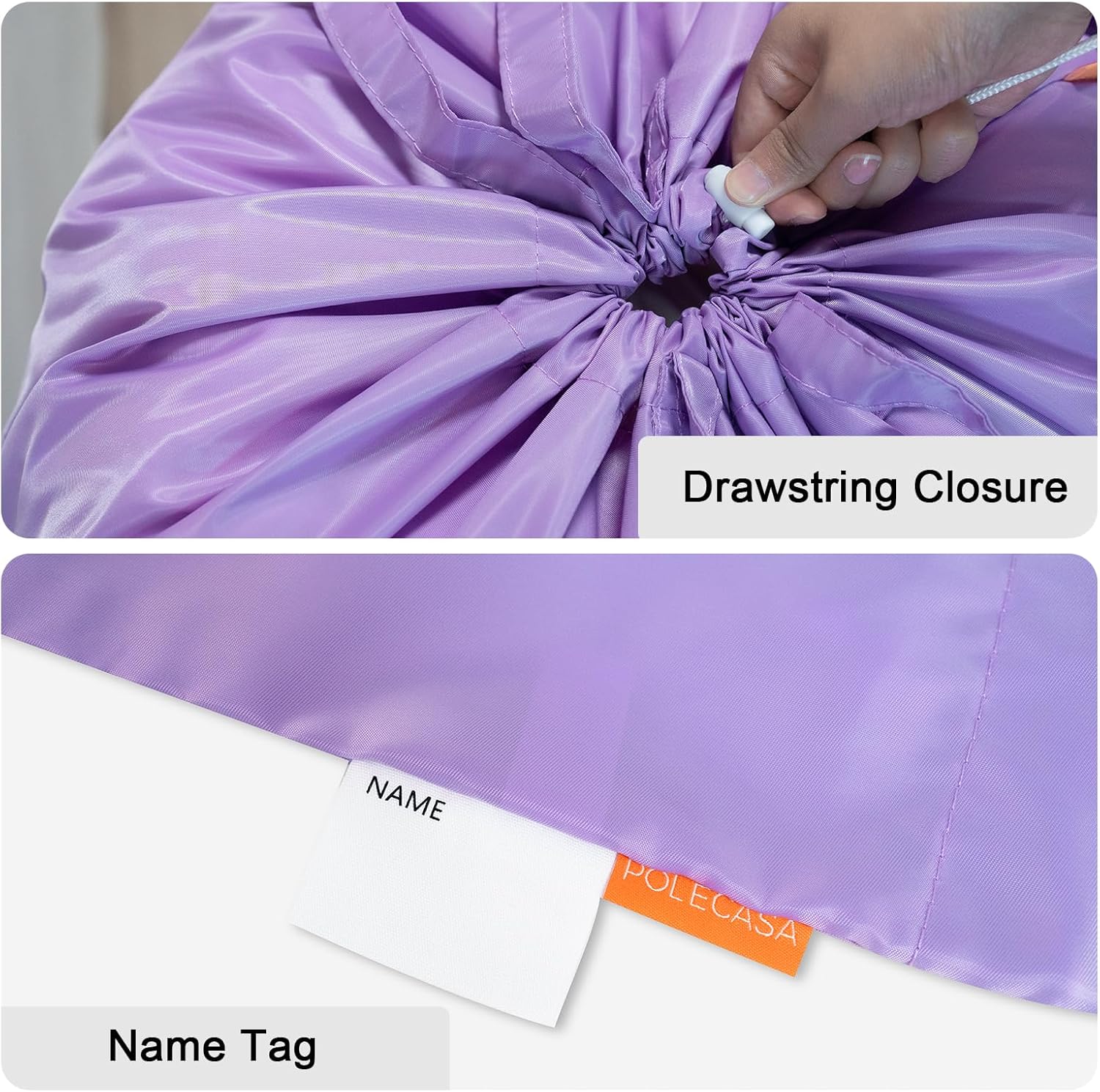 Polecasa Heavy Duty Large Laundry Bag with 130gsm Tear Resistant Fabric and Handles, Easy to Carry Durable Dirty Clothes Drawstring Bag, Perfect for College Dorm, Travel, 2 Pack 28”x36”,Purple