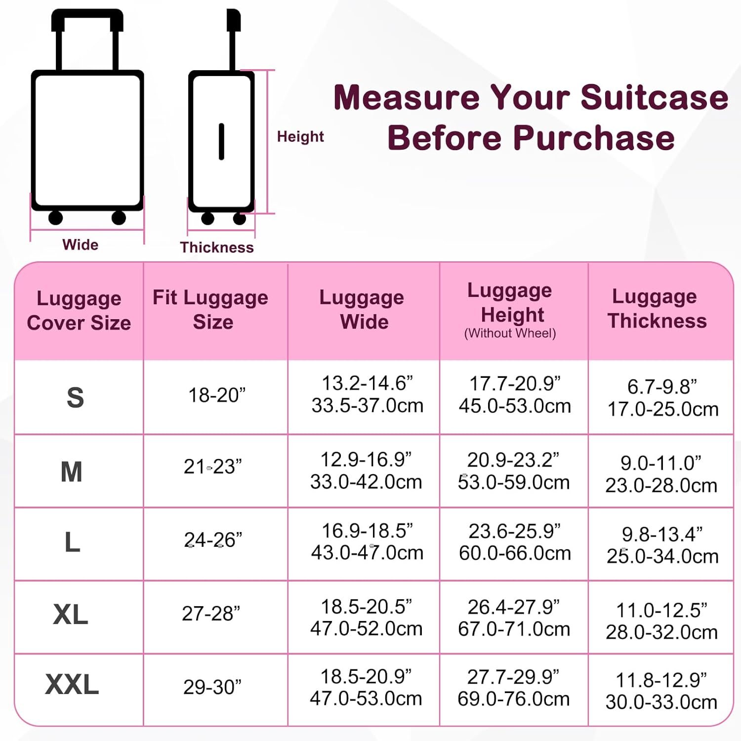 Pink Dino Suitcase Luggage Cover, Thick Suitcase Cover for Carry on Luggage Protector Fits 18-30 Inch Case