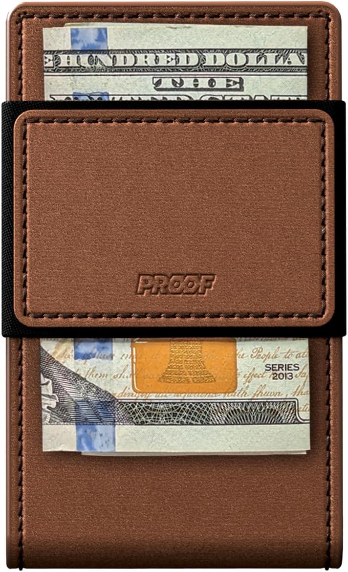 PROOF Wallet | Slim Minimalist Wallets for Men | Leather & Metal | RFID Wallet | Front/Back Pocket | Gift Box | Veteran Owned