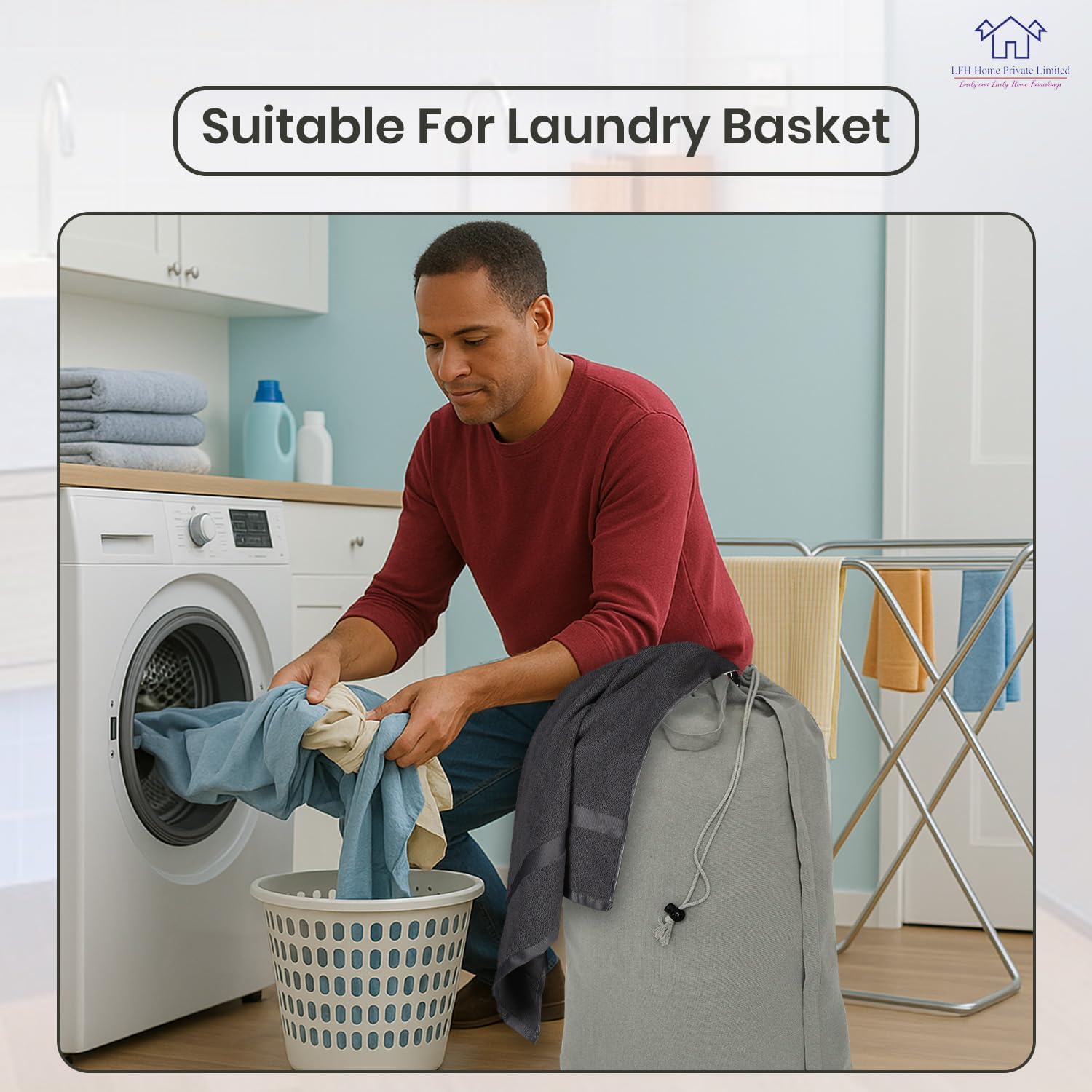 LFH Home Cotton Canvas Large Laundry Bag with Handle, Heavy Duty Drawstring Closure Washable Laundry Bags, School Travel, Home, Hotel, College Dorm, Organizer Sack, Toys Clothes 20x30 (Pack of 4)-Grey