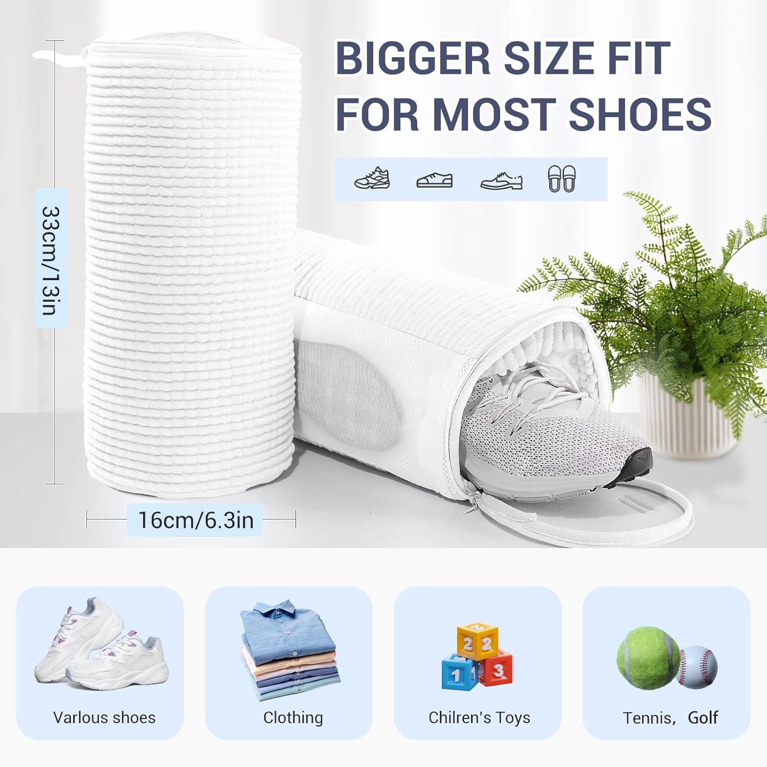 Shoe Washing Machine Bag with 2 Pockets - Wash Laces, Insoles & Socks All-in-One Shoe Laundry Bag for Washer & Dryer, Reusable Sneaker Cleaner Bag for Home Dorm Travel (2Pcs White)