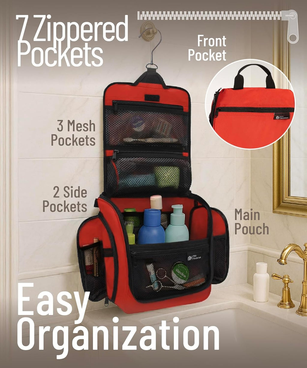 D&D Hanging Travel Toiletry Bag for Men and Women – Large Cosmetics, Makeup and Toiletries Organizer Kit with 10 Compartments, YKK Zippers, XXL Metal Swivel Hook, Water-Resistant Nylon