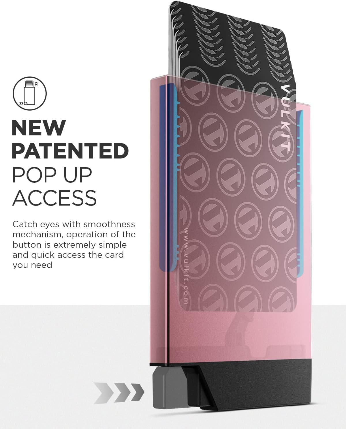 VULKIT Pop up Card Holder Minimalist Credit Card Holder RFID Blocking Slim Metal Card Case for Men or Women(Rose Gold)