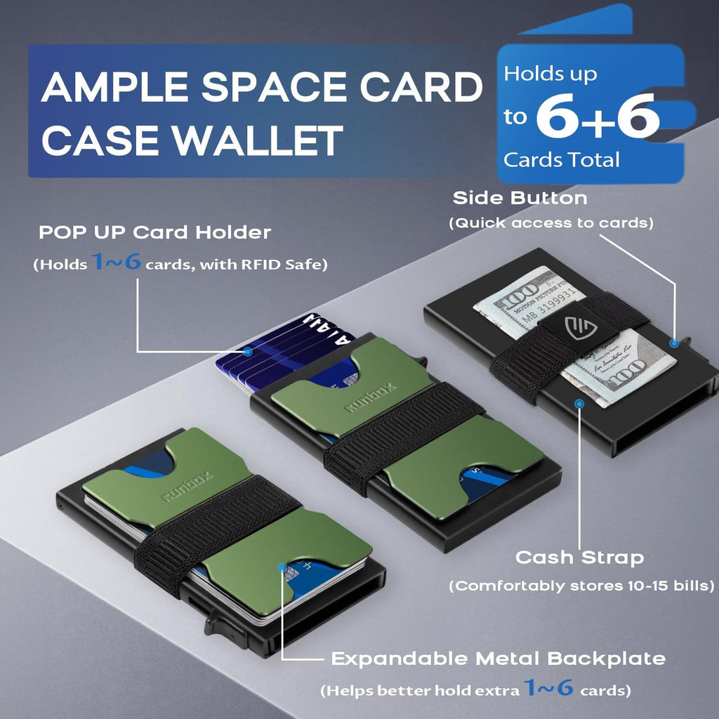 Mens Business Card Holder, Slim Card Wallet for Men and Women, Minimalist RFID Blocking Wallet with Pop-Up Function, Thin Design, Metal Cases Holds 6+6 Cards, Gifts for Men, Men's Accessories