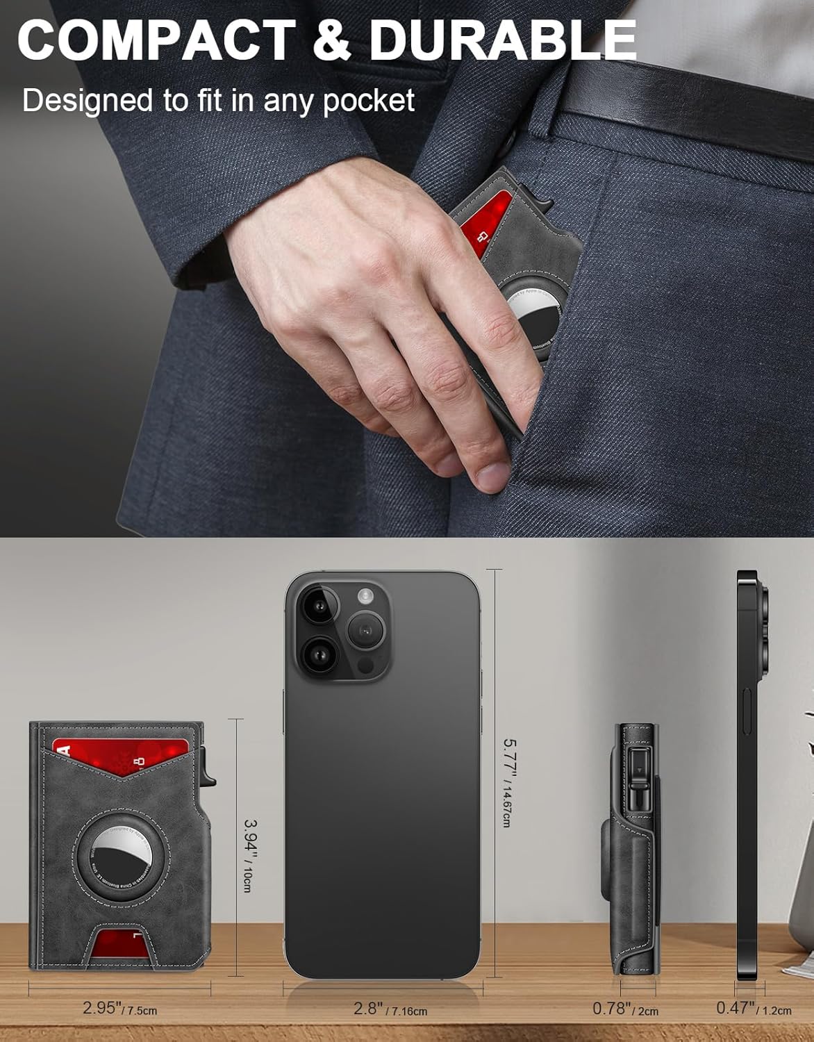 Airtag Wallet for Men, Minimalist Slim Mens Wallet Smart Pop Up Credit Card Holder for 9-13 Cards, RFID Blocking Wallet with ID Window & Cash Slot, Compact Bifold Metal Aluminum Card Case