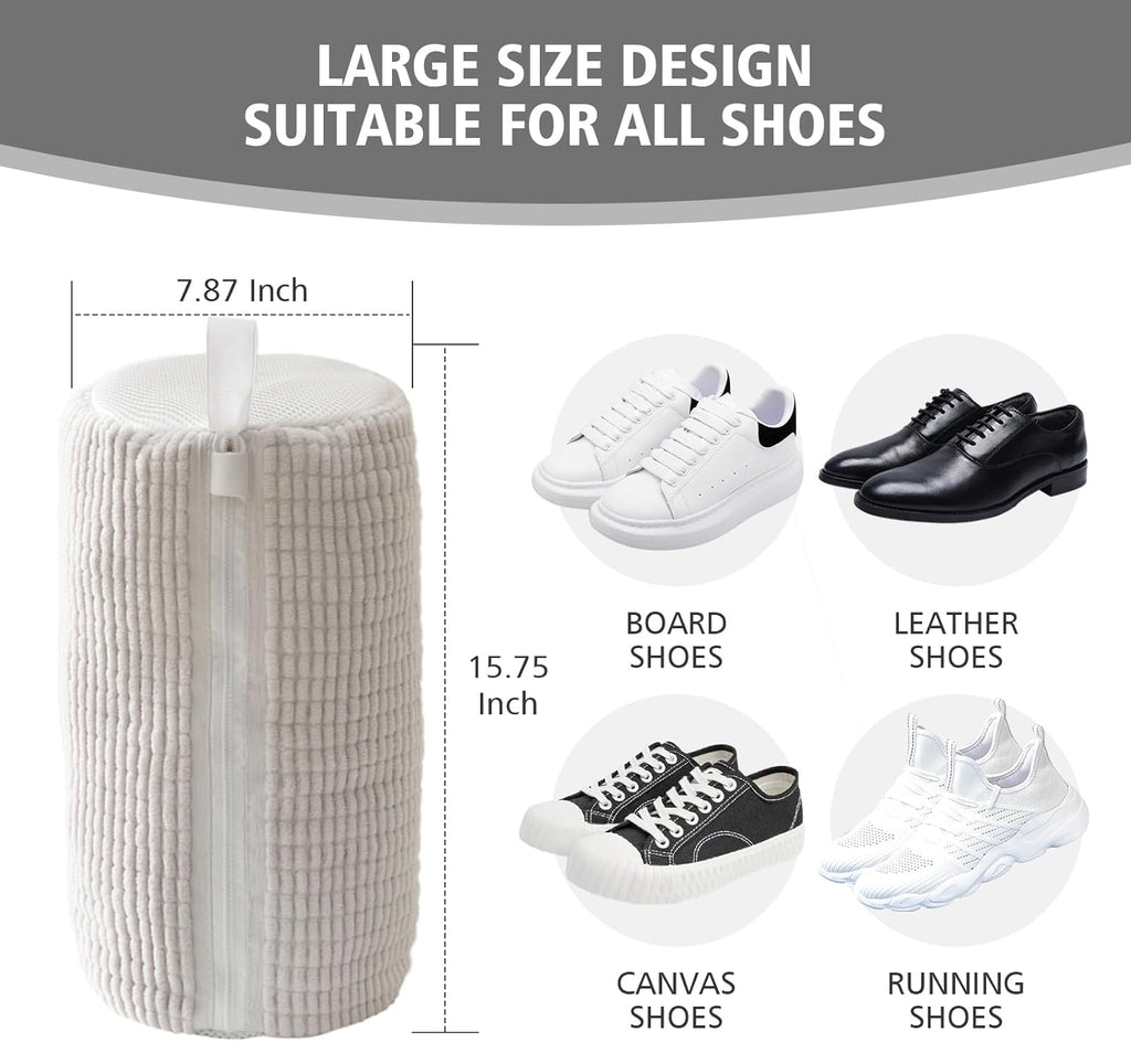 HEAVYWOOD Shoes Bag for Washing Machine Reusable Shoe Cleaning Washing Machine Bag Sturdy Anti-Rust Zipper 15.7’’*7.8’’ Shoe Laundry Bag for Washer and Dryer for Sneakers, Trainers (Beige, 2Packs)