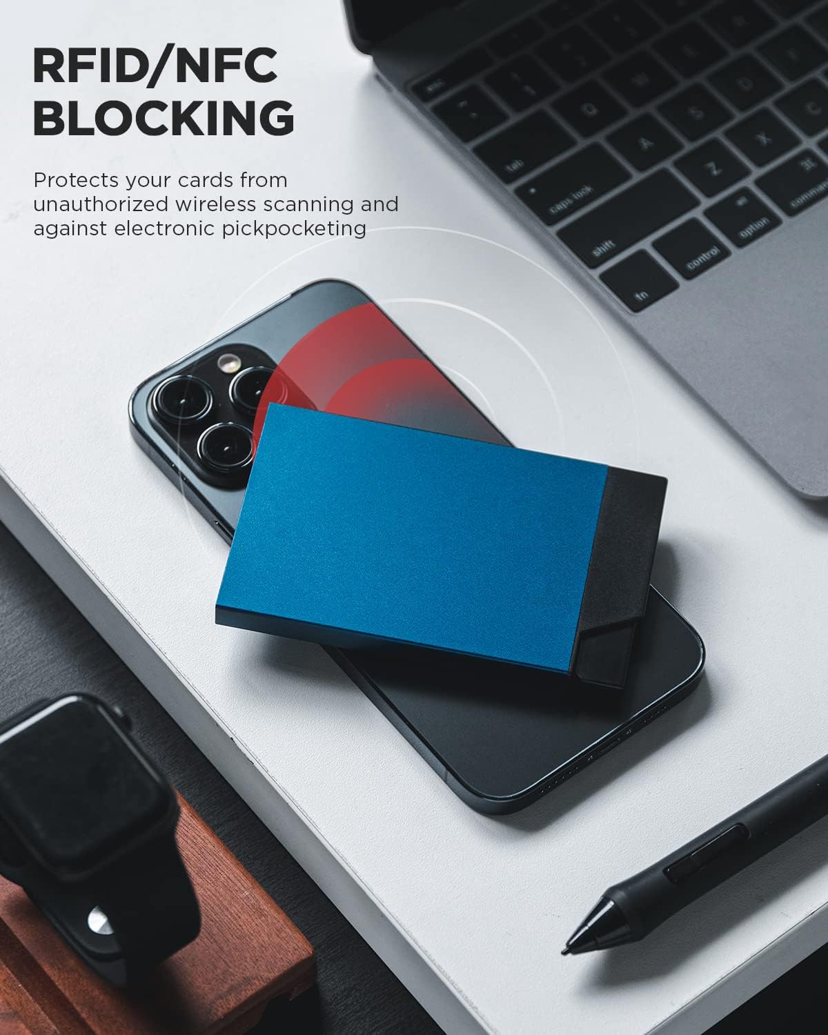 VULKIT Pop up Card Holder Minimalist Credit Card Holder RFID Blocking Slim Metal Card Case for Men or Women(Navy)