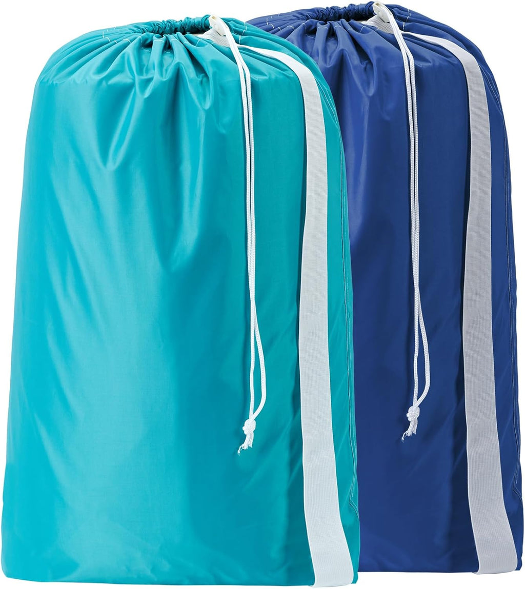 HOMEST 2 Pack XL Nylon Laundry Bag with Strap, Large Dirty Clothes Organizer, Easy Fit a Laundry Hamper or Basket, Can Carry Up to 4 Loads of Laundry, Sky Blue and Blue