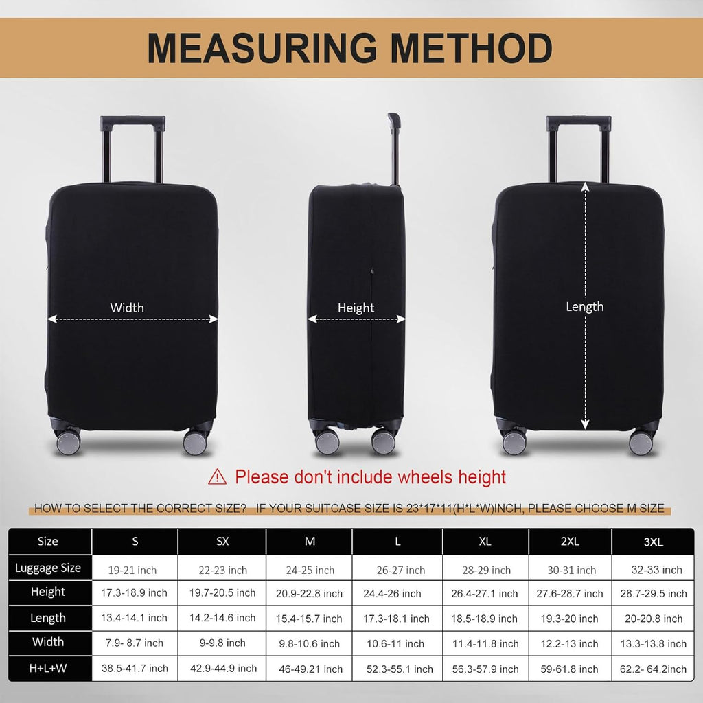 Travel Luggage Cover Suitcase Protector Scratch-Resistant Fit 19-31 Inch Suitcase, Not Included Suitcase (Black, 3XL(32-33inch))