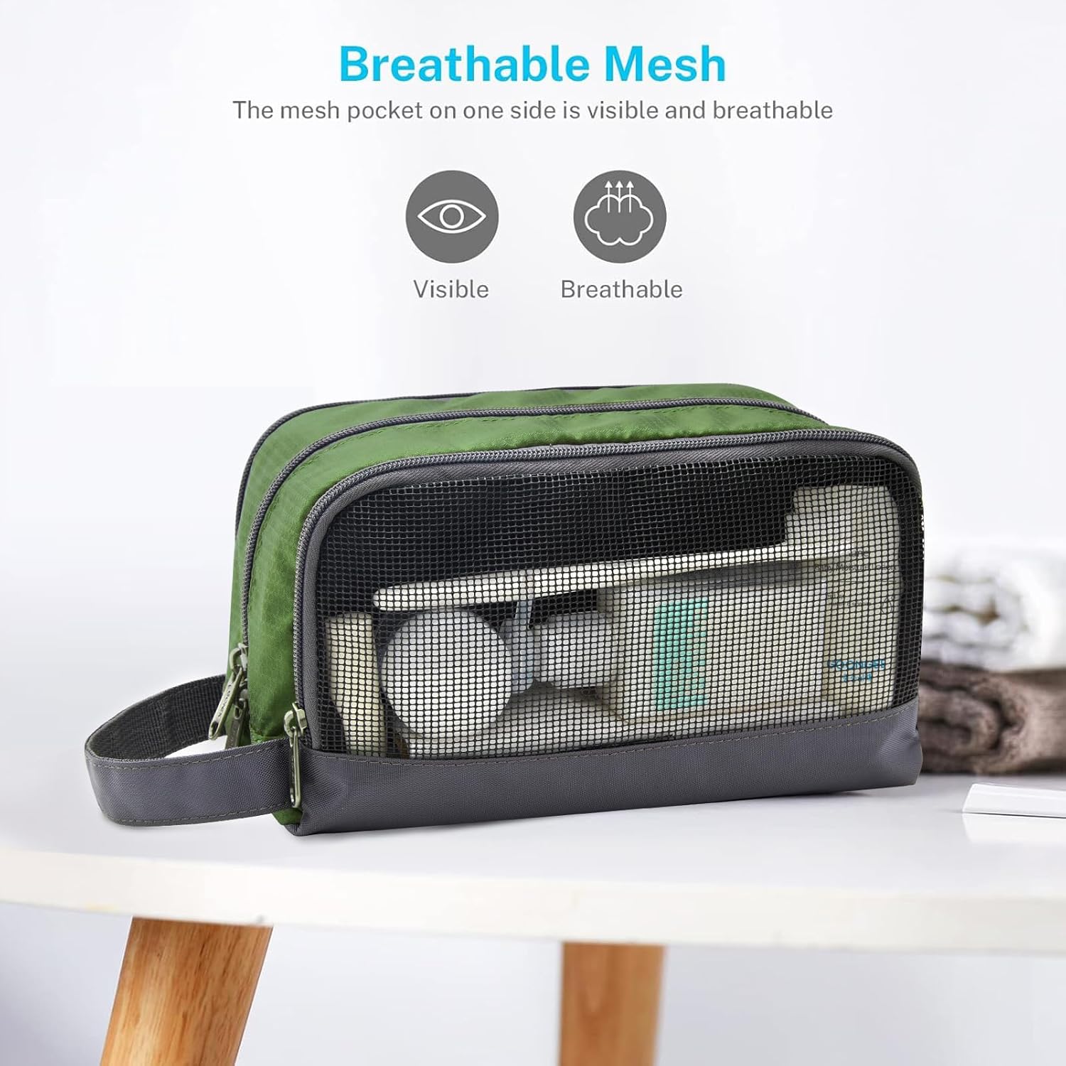 Gonex Travel Toiletry Bag Nylon, Dopp Kit Shaving Bag Toiletry Organizer Olive Green