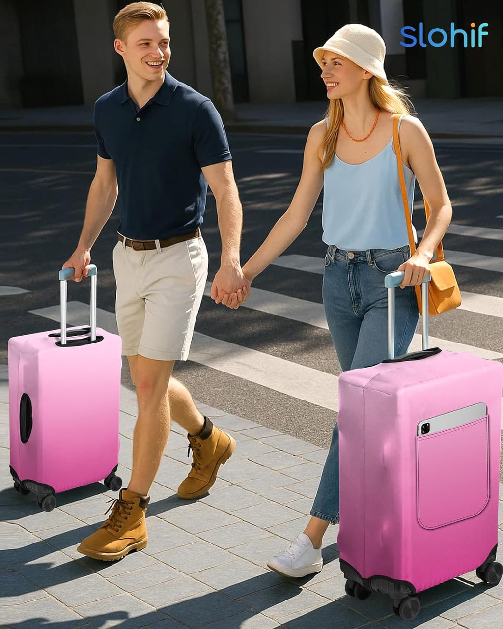 Slohif Luggage Cover for Suitcase Tsa Approved Protector - Luggage Sleeve Large Suit Case Cover Travel Stretch Baggage Case Protective Washable Fit 22-24 Inch Rose Gradient S