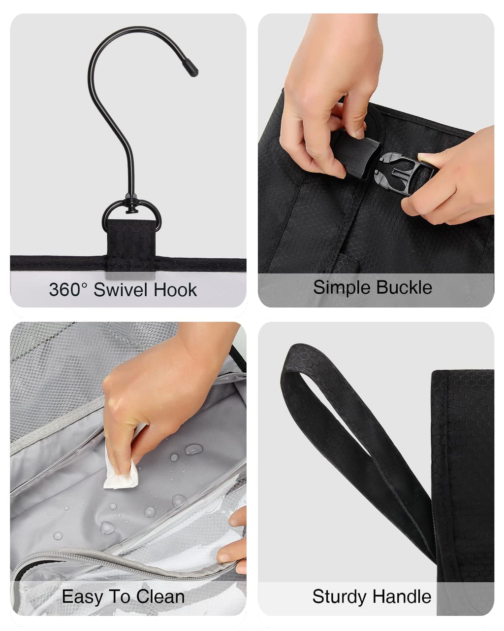 Relavel Travel Toiletry Bag for Men, Hanging Toiletry Bag for Women Makeup Cosmetic Storage Organizer Large Capacity Travel Kit Shaving Bag for Full Sized Container Black