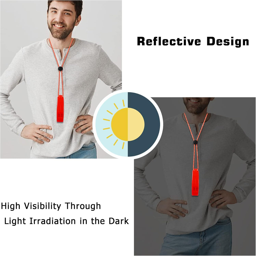 JULBEAR 6PCS Safety Survival Whistles with Adjustable Reflective Lanyard Emergency Plastic Whistle Marine Whistle