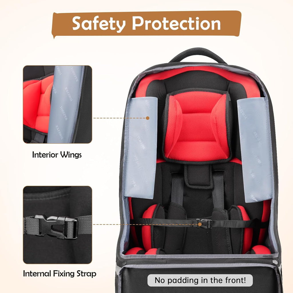 YOREPEK Padded Car Seat Backpack for Air Travel, Baby Travel Essentials for Flying, Car Seat Protector Bag for Baby Travel, Car Seat Bag for Airplane Travel (All Black)