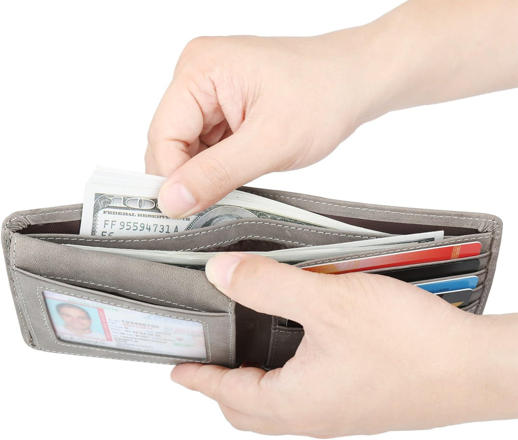 Wallet for Men-Genuine Leather RFID Blocking Bifold Stylish Wallet With 2 ID Window
