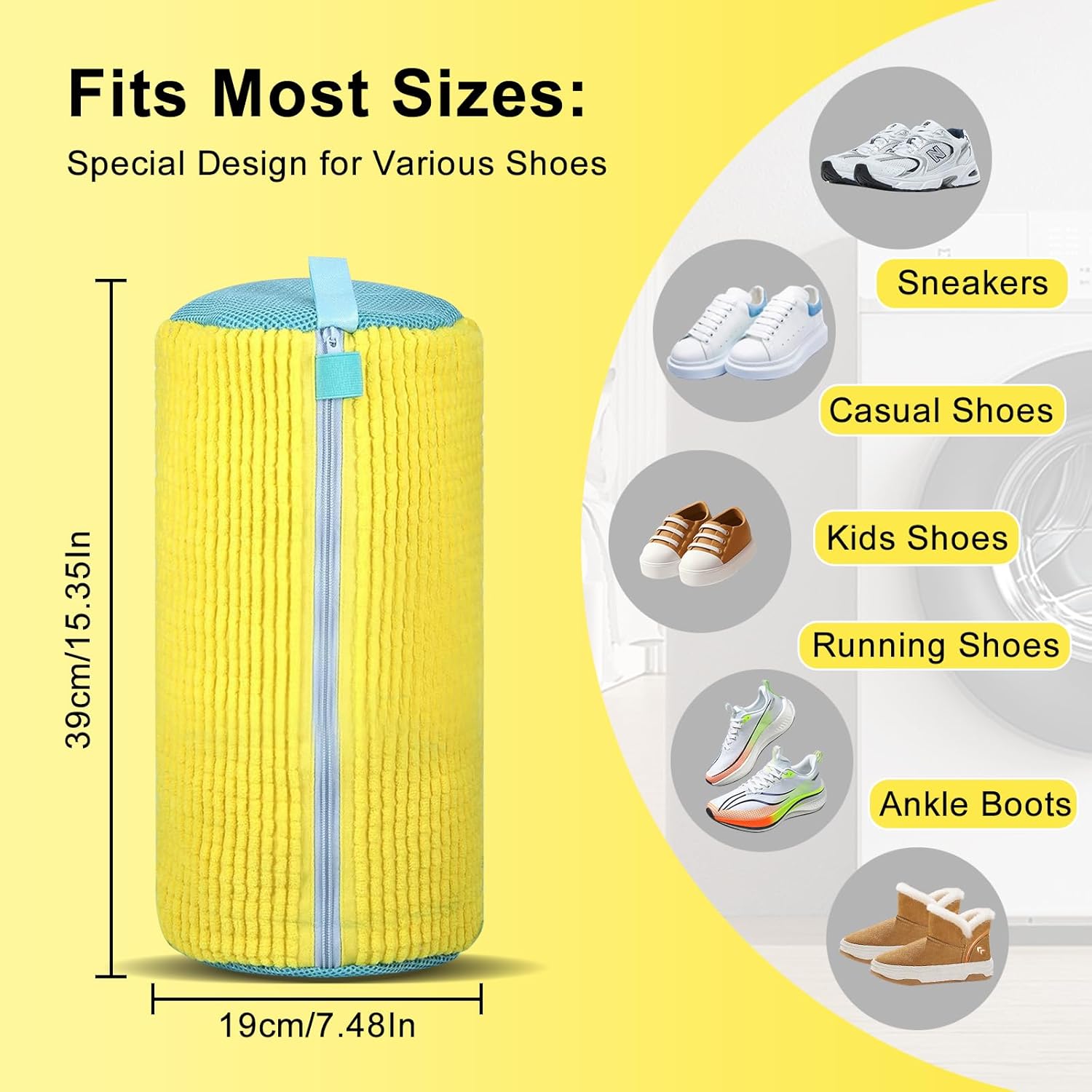 Shoe Bag for Washing Machine 2PCS, Reusable Laundry Shoe Bag for Washer & Dryer-Durable, All-Round Protection for Sneakers, Trainers, Casual Shoes