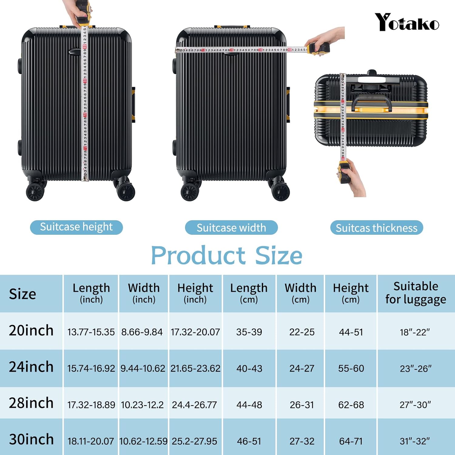 Yotako Luggage Cover,Thicker Luggage Protector Elastic Suitcase Cover Protector, Travel Anti Scratch Fits 18-32 Inch Suitcase Travel Accessories (28", Black)