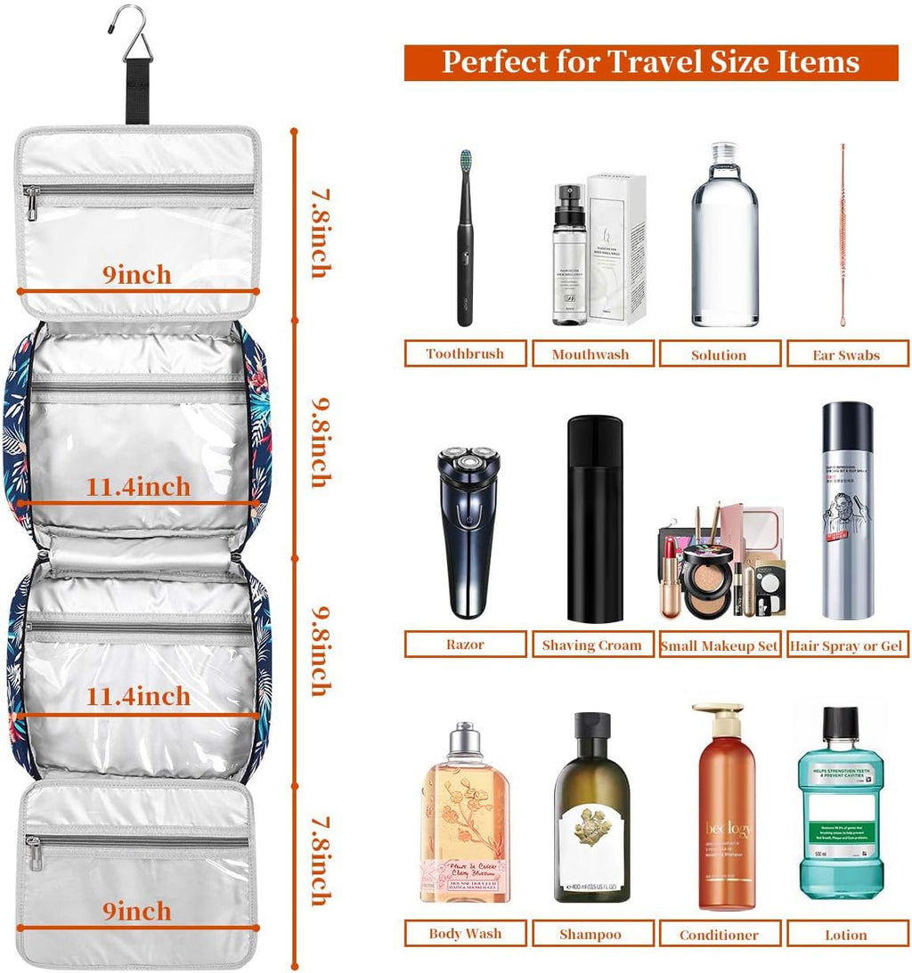 Hanging Travel Toiletry Bag,Large Capacity Cosmetic Travel Toiletry Organizer for Women with 4 Compartments & 1 Sturdy Hook,Perfect for Travel/Daily Use/Christmas