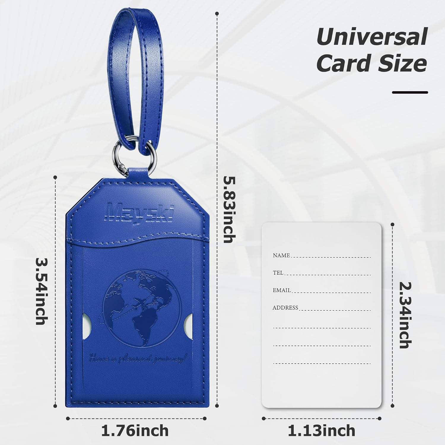 Mayski Luggage Tags for Suitcases 3 Pack Suitcase Bag Tags, TSA Approved, Metal Buckle, Bag Tags with Name ID Card Travel Essentials, Blue Global