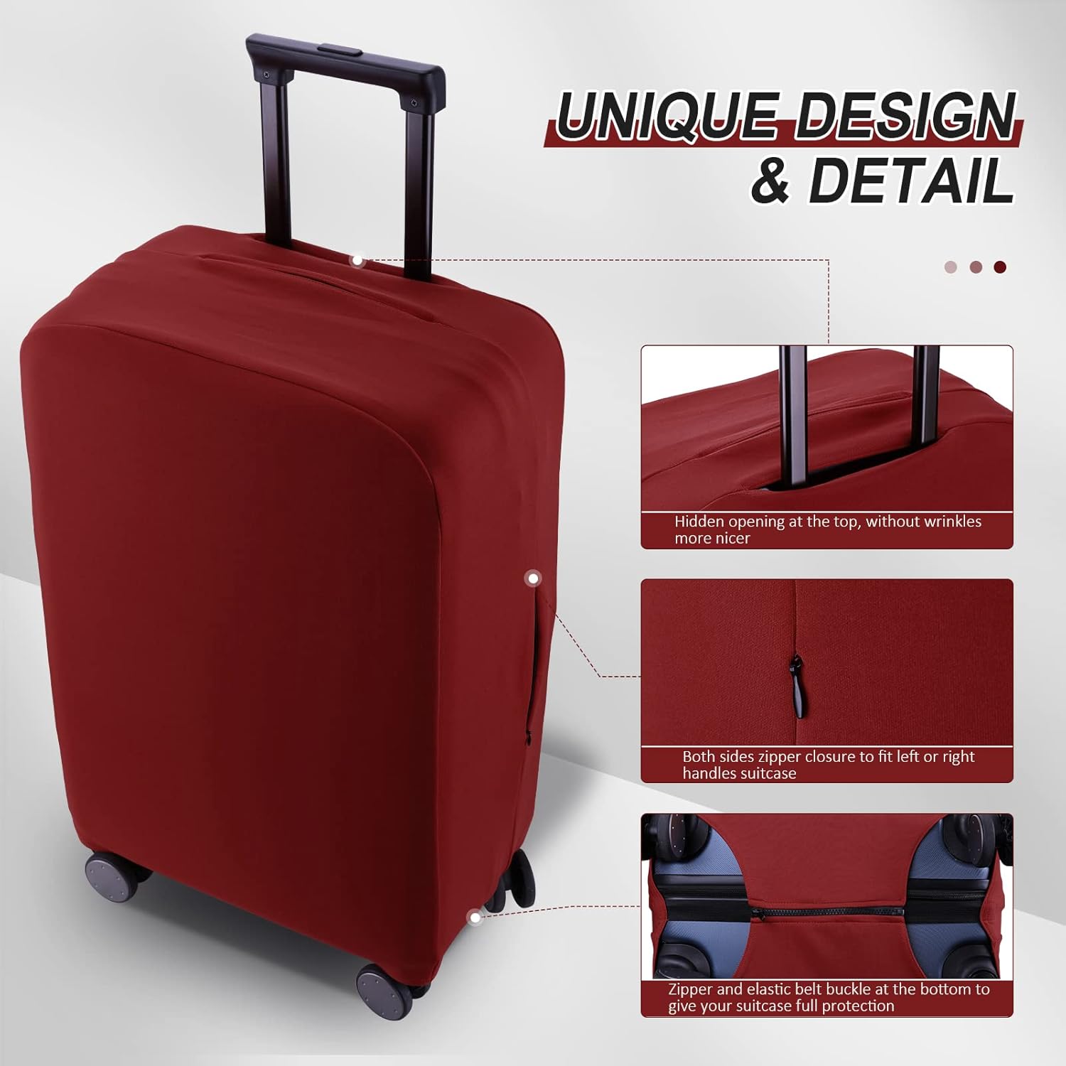 Travel Luggage Cover Suitcase Protector Scratch-Resistant Fit 19-31 Inch Suitcase, Not Included Suitcase (Claret, XL(28-29 inch))