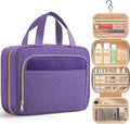 HOTOR Travel Toiletry Bag for Women & Men, Waterproof Makeup Bag with Hanging Hook and Multiple Pockets, Cosmetic Bags for Women, Travel Essentials, 11.2'' x 3.2'' x 8.9'', Dark Purple