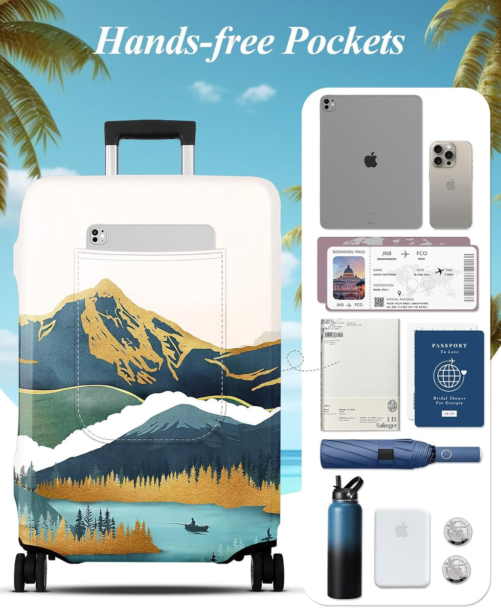 Slohif Luggage Cover for Suitcase Tsa Approved Protector - Luggage Sleeve Large Suit Case Cover Travel Stretch Baggage Case Protective Washable Fit 22-24 Inch Mountain S