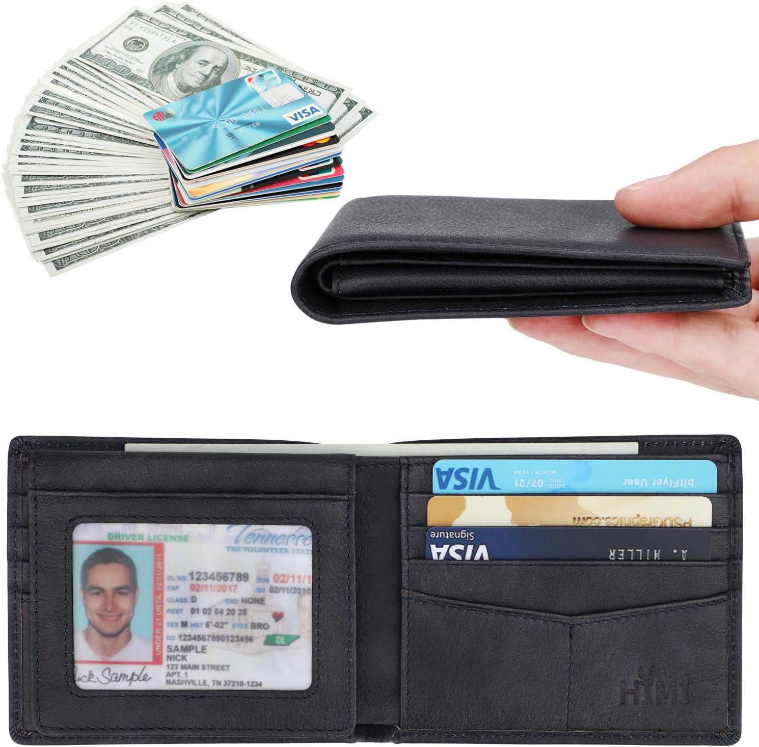 Wallet for Men-Genuine Leather RFID Blocking Bifold Stylish Wallet With 2 ID Window