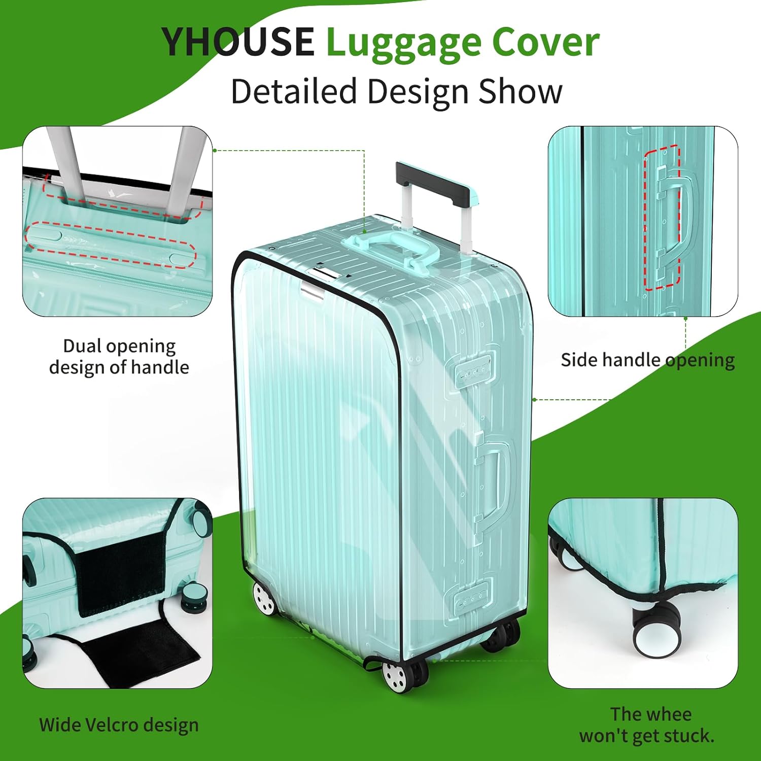 Suitcase Covers For Luggage, 24 Inch Clear PVC Luggage Covers Protector Full Thicken Transparent Waterproof Suitcase Sleeve With Large Velcro for 24" Wheeled Suitcases