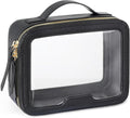 PACKISM TSA Approved Toiletry Bag - Pebbled Texture & Hard PU Leather Clear Quart Size Travel bag TSA Approved, Clear Travel Bag for Toiletries, Toiletry Bag for Women Gift (Black Medium)