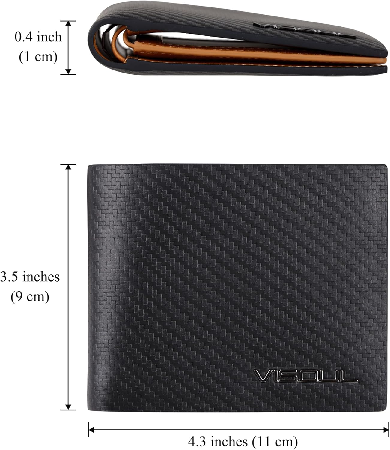 VISOUL Mens Carbon Fiber Leather Bifold Wallet with 2 ID Windows, RFID Blocking Stylish Wallet for Men with 2 Cash Compartments (Black+Yellow)