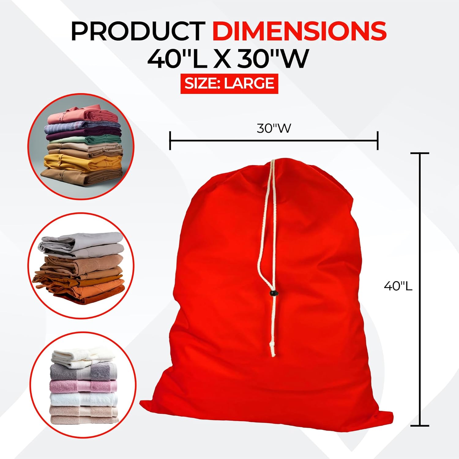 Laundry Bag with Locking Closure Drawstring – Extra Large Heavy Duty 100% Nylon, Large & Foldable Clothes Sack – Lightweight Dirty Laundry Organizer for Travel, Dorm, Gym – L 40" x H 50" (RED)