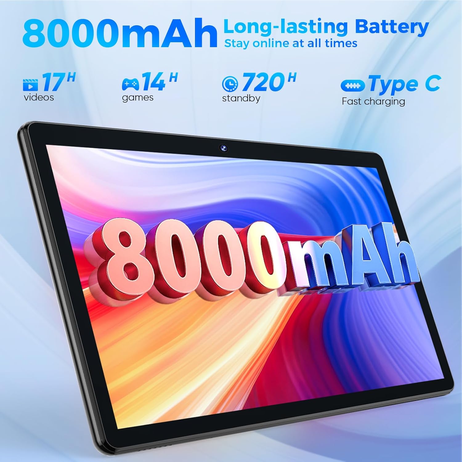 Android Tablet with Keyboard, 26GB RAM, 256GB ROM(1TB Expand), 10.1 inch Android 14 Tablet, 8000mAh Battery, BT 5.0, GMS Certified, 2.4G&5G WiFi, 2 in 1 Tablets with Mouse, Case, Stylus(Green)