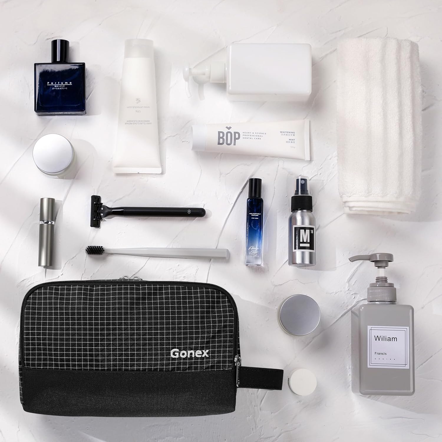 Gonex Travel Toiletry Bag Nylon, Dopp Kit Shaving Bag Toiletry Organizer Check Patten (Black)